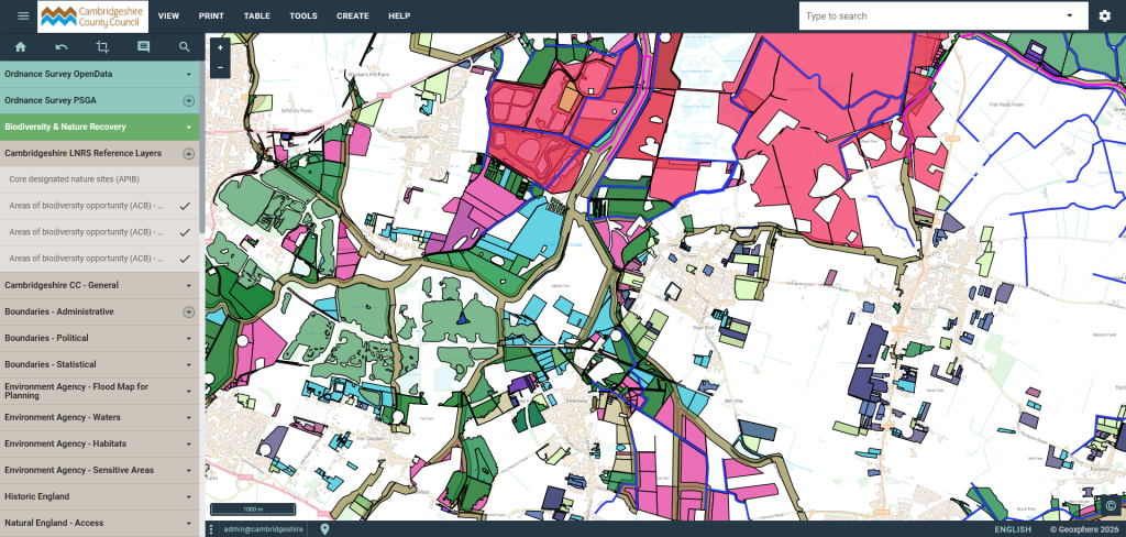 Screenshot of XMAP showing biodiversity mapping
